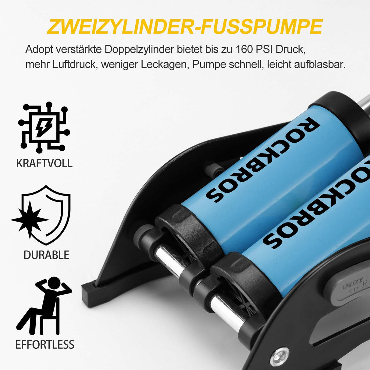 ROCKBROS Luftpumpe Fußpumpe mit Doppelzylinder Manometer - ROCKBROS-EU