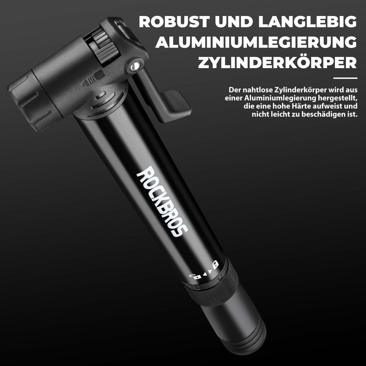 ROCKBROS Mini Fahrrad Luftpumpe mit Ratschenschlüssel 120 PSI Aluminium - ROCKBROS-EU