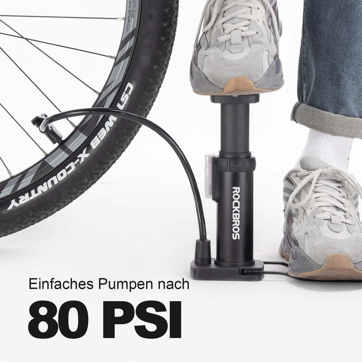 ROCKBROS Mini Tragbare Luftpumpe Fußpumpen für alle Ventile SV/AV - ROCKBROS-EU