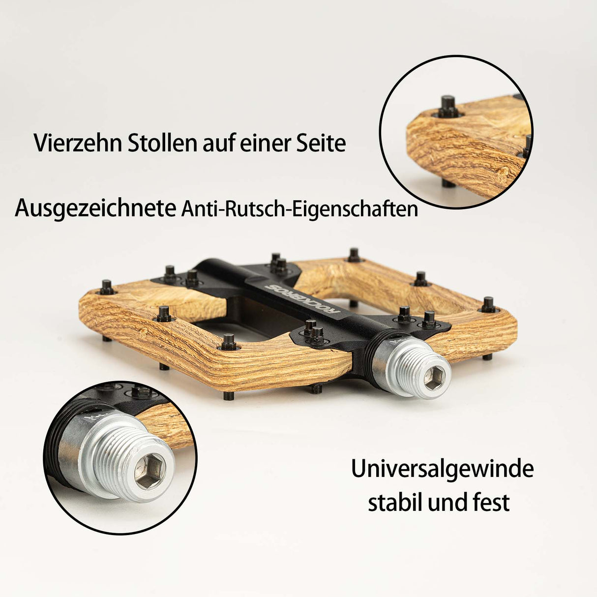 ROCKBROS Pedale CNC Alu Flat Pedale mit 3 abgedichtete Lager Holzfarbe - ROCKBROS-EU