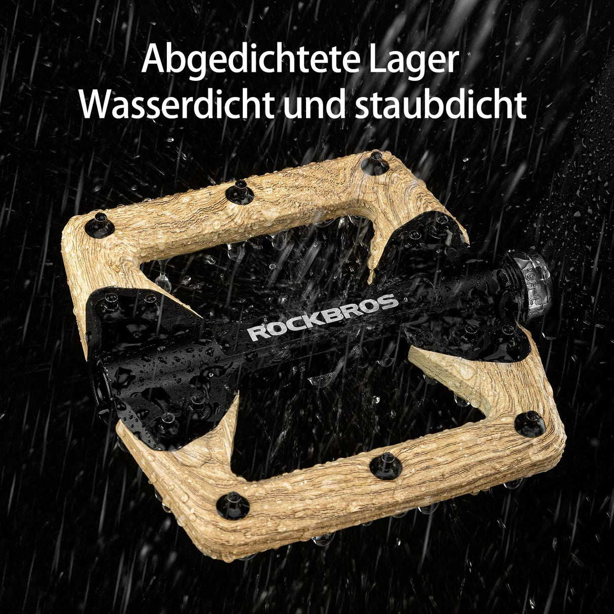 ROCKBROS Pedale CNC Alu Flat Pedale mit 3 abgedichtete Lager Holzfarbe - ROCKBROS-EU