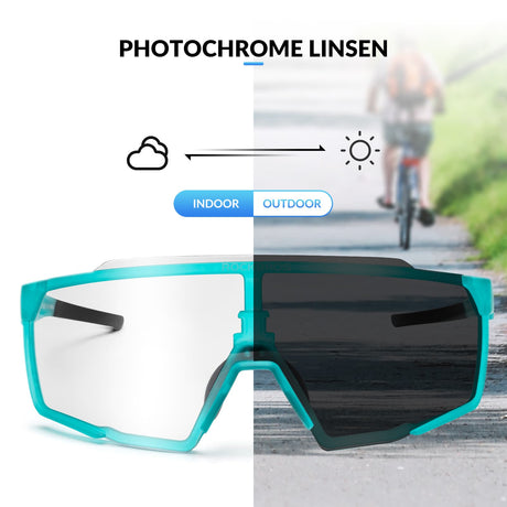 ROCKBROS Photochrome Brille HD Fahrradbrille für Outdoor-Aktivitäten Blau - ROCKBROS-EU