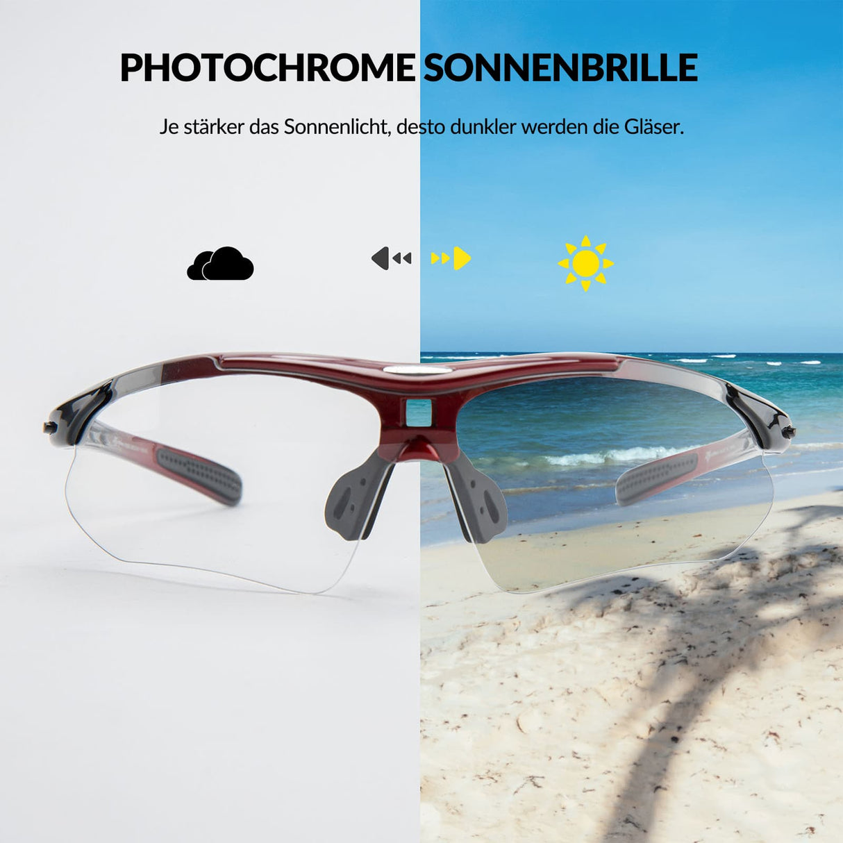 ROCKBROS Photochromic Sportbrillen Mit Austauschbarem Elastischem Stirnband - ROCKBROS-EU