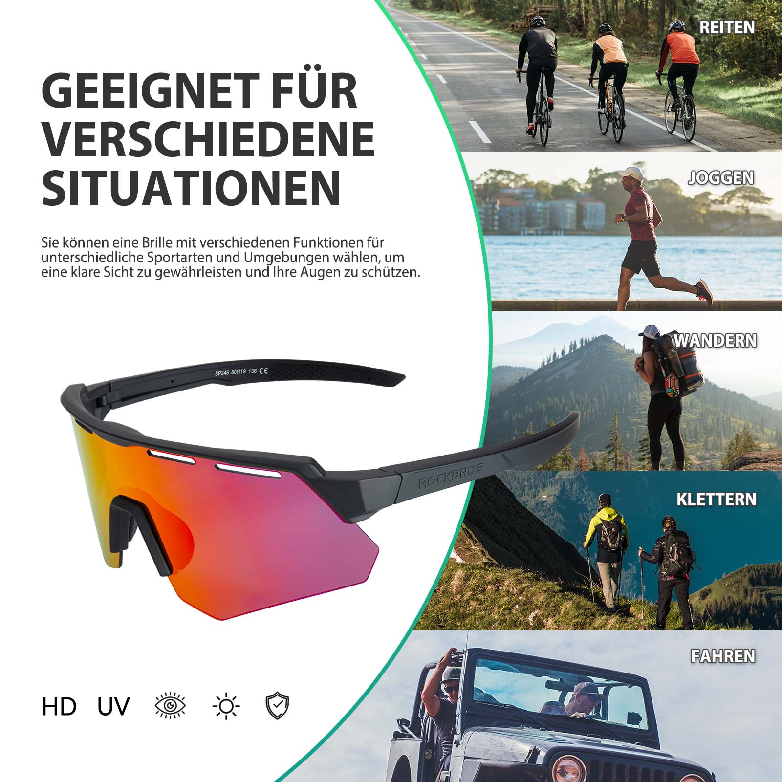 ROCKBROS Polarisierte Fahrradbrille mit 4 Wechselgläser - ROCKBROS-EU