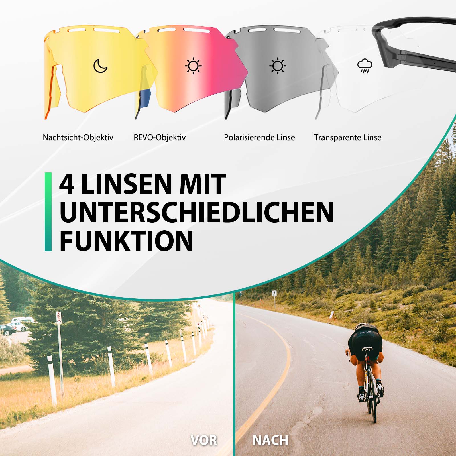 ROCKBROS Polarisierte Fahrradbrille mit 4 Wechselgläser - ROCKBROS-EU