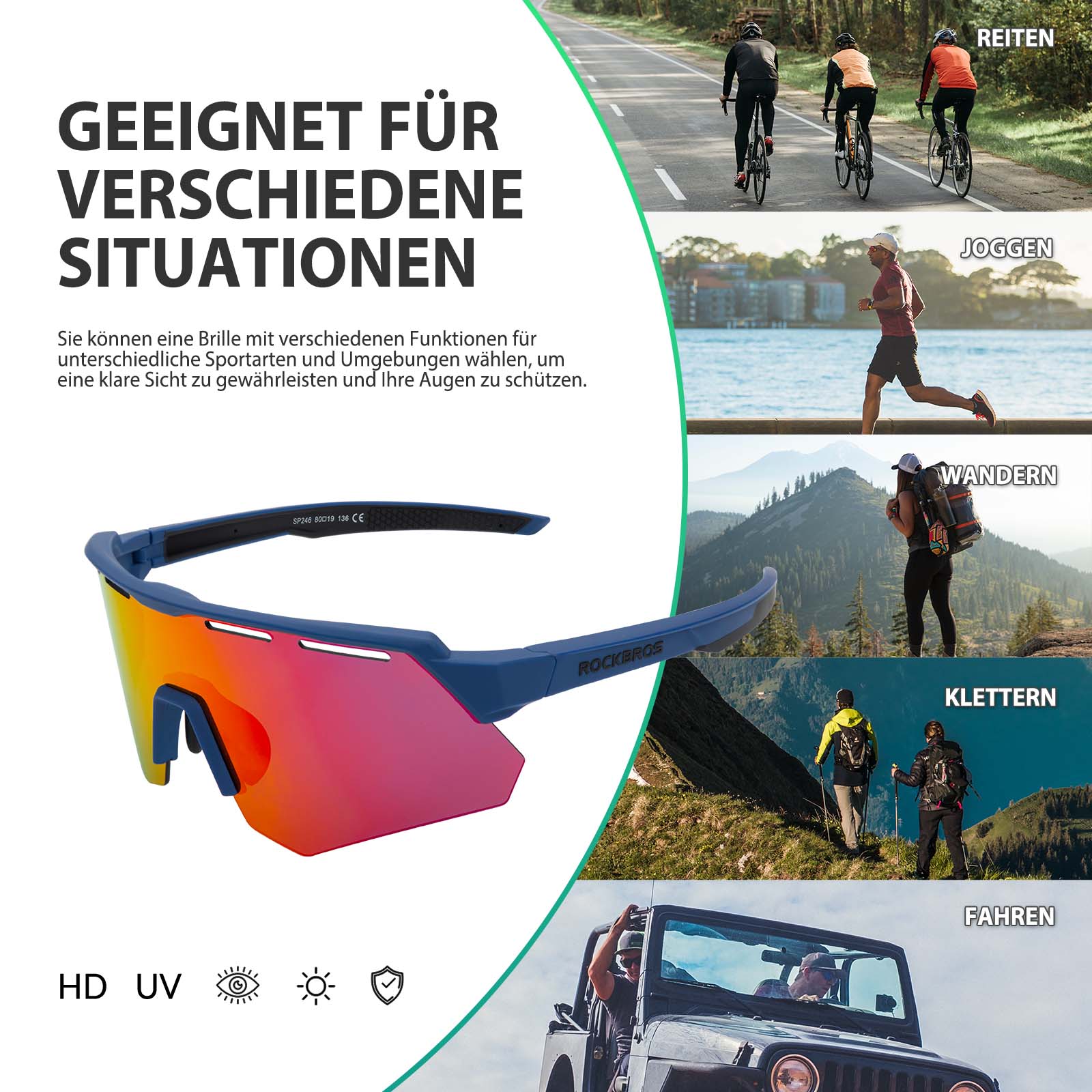 ROCKBROS Polarisierte Fahrradbrille mit 4 Wechselgläser - ROCKBROS-EU