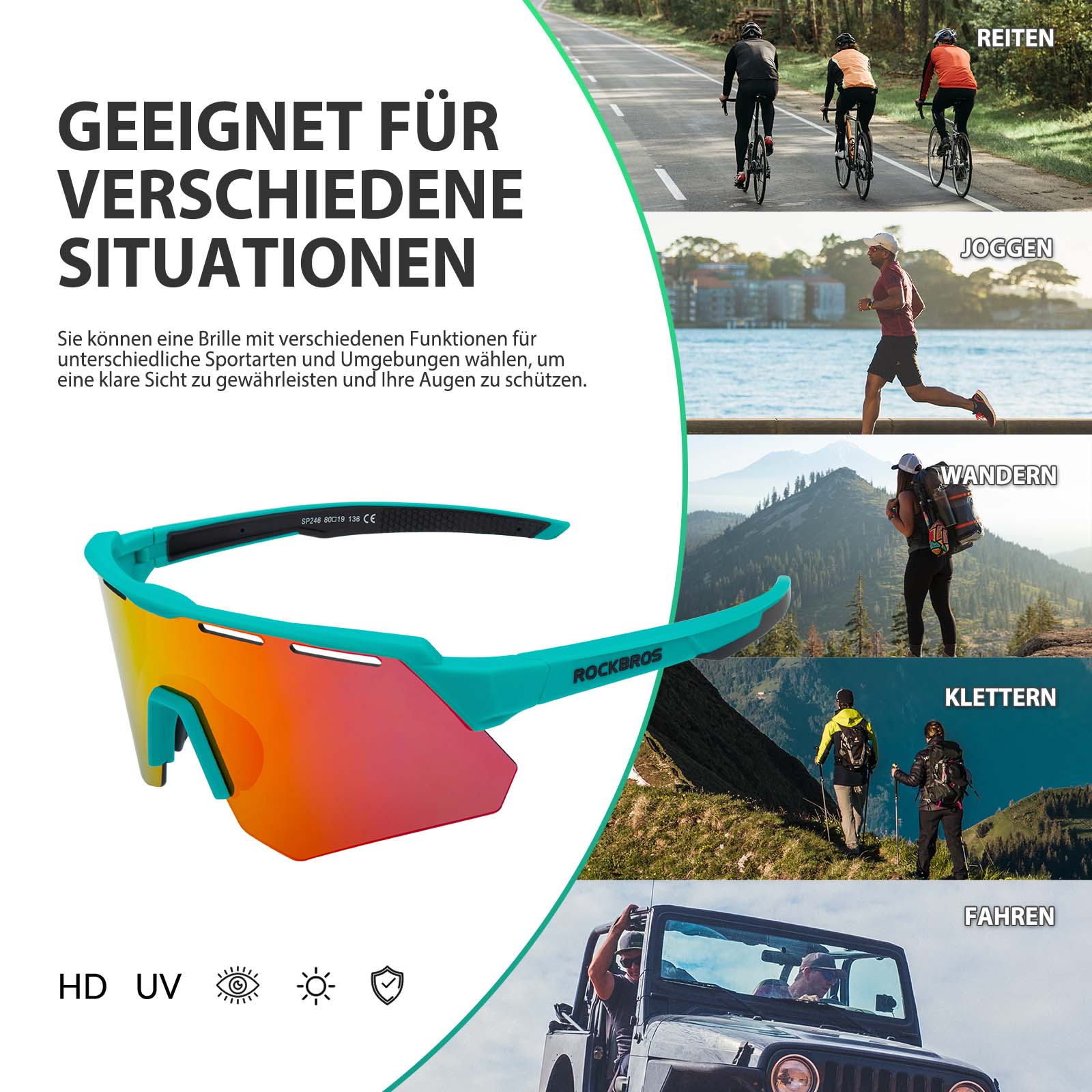 ROCKBROS Polarisierte Fahrradbrille mit 4 Wechselgläser - ROCKBROS-EU