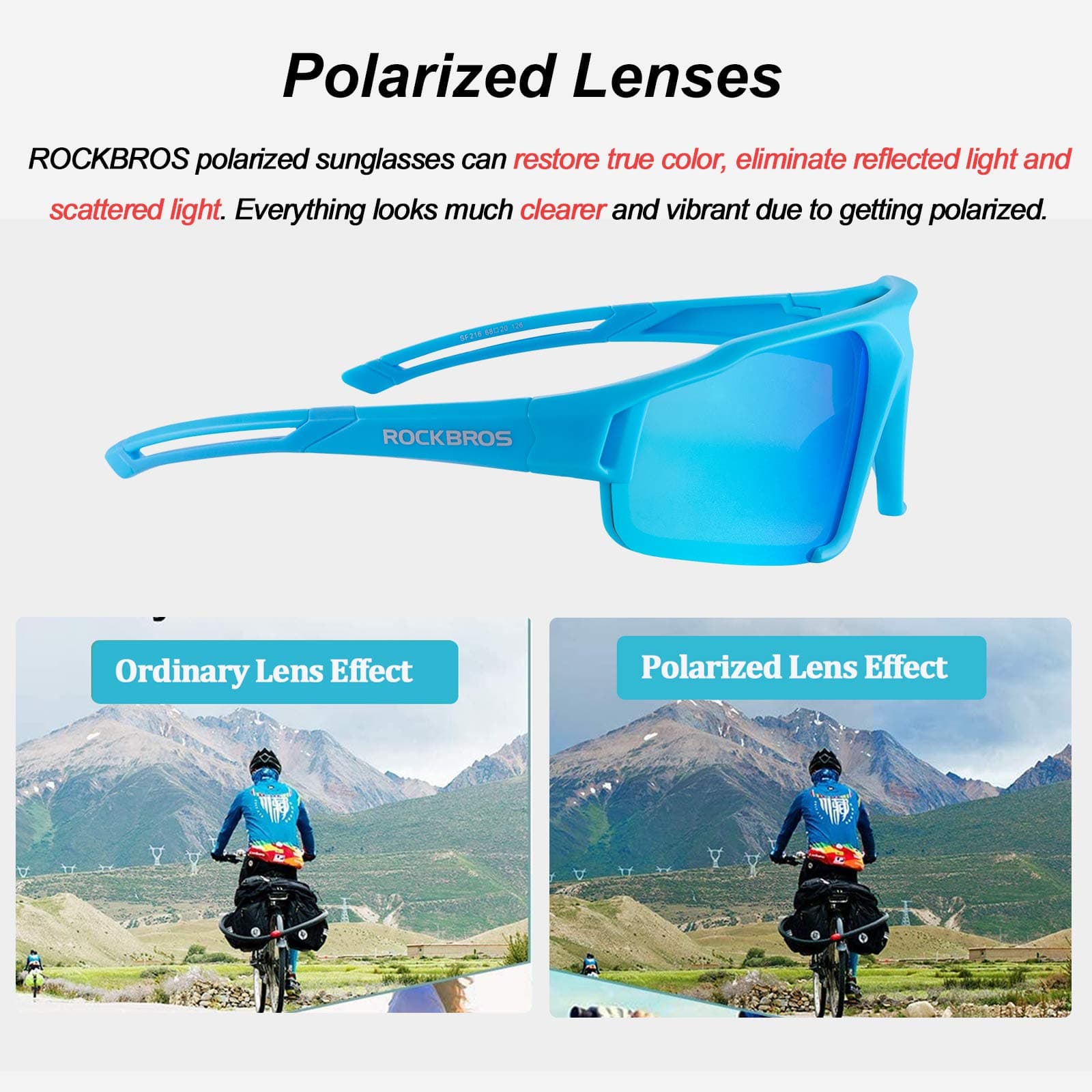 ROCKBROS polarisierte Sonnenbrille mit UV400 Schutz Hellblau Unisex
