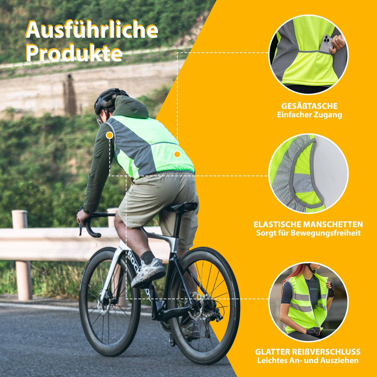 ROCKBROS Reflektierende Weste Reiten Sicherheitsweste Fluoreszierend G – ROCKBROS-DE
