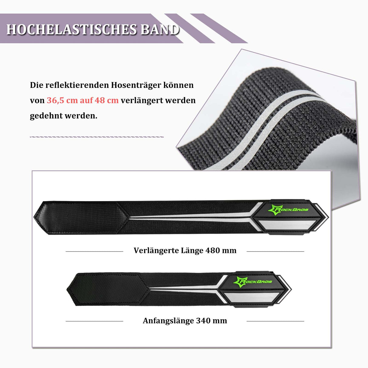 ROCKBROS Reflektorbänder Hosenband mit Klettverschluss 1 Paar Schwarz - ROCKBROS-EU