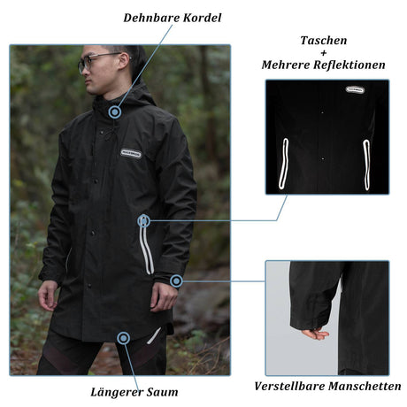 ROCKBROS Regenmantel Wasserdichter Regenponcho Verlängerte Regenjacke - ROCKBROS-EU