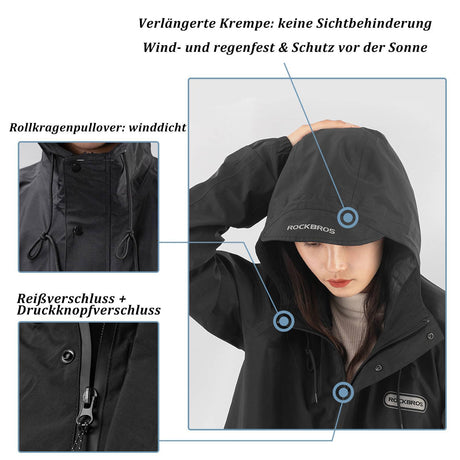 ROCKBROS Regenmantel Wasserdichter Regenponcho Verlängerte Regenjacke - ROCKBROS-EU