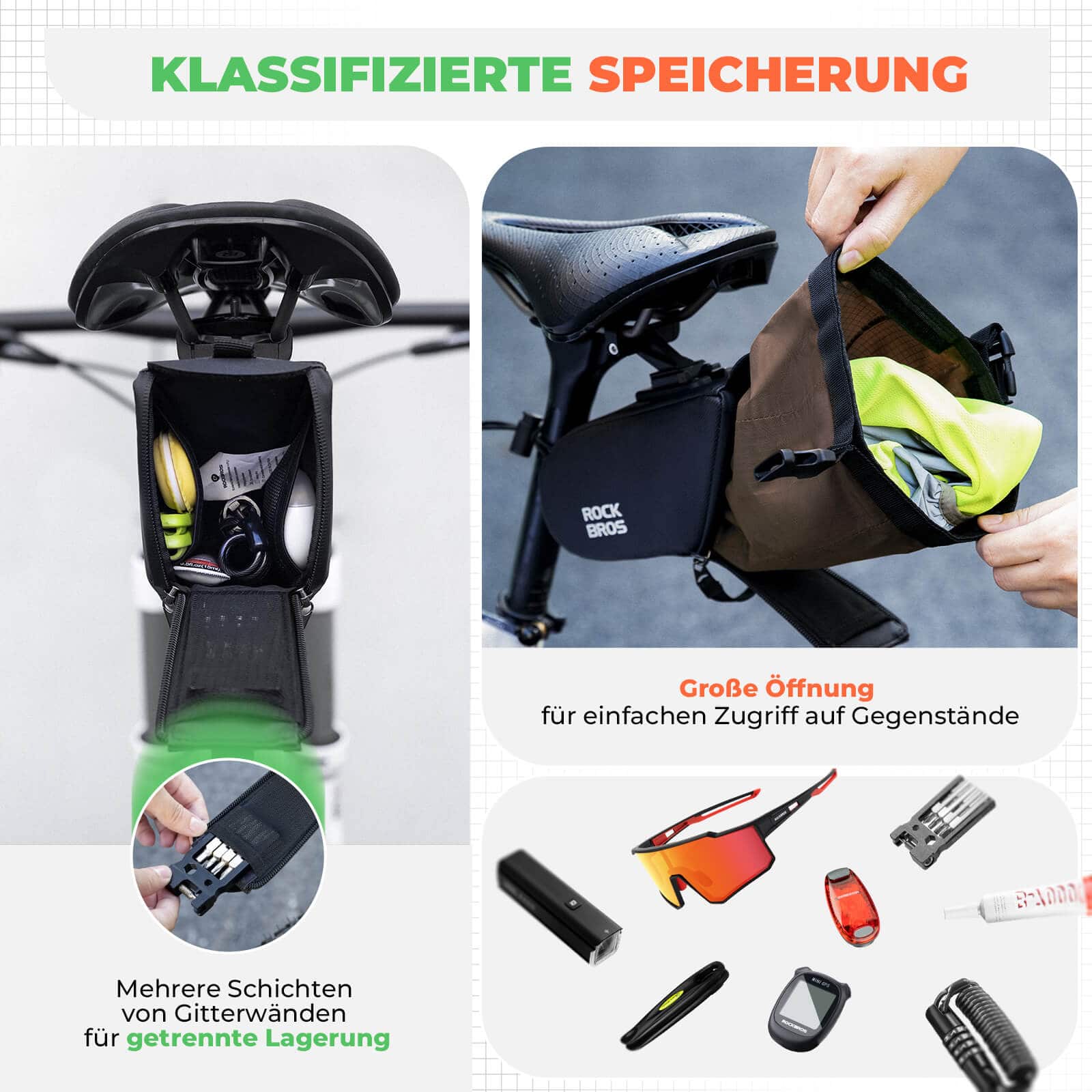 ROCKBROS Satteltasche Wasserdichte Fahrradtasche Erweiterbar mit Innentasche - ROCKBROS-EU