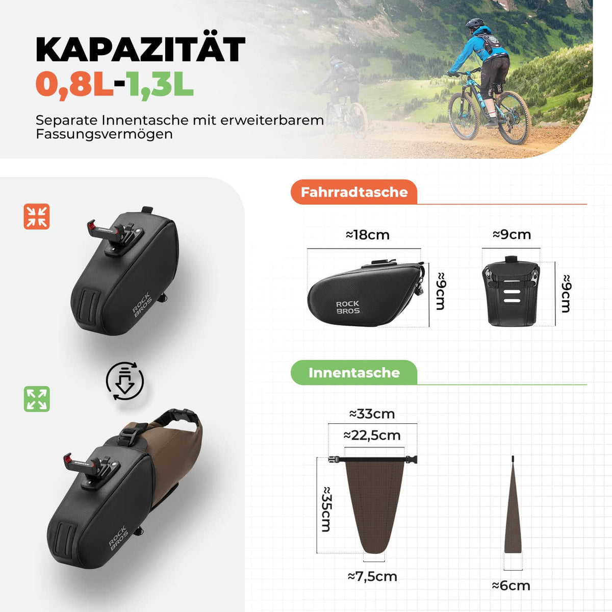 fahrradtasche innentasche ROCKBROS Fahrradsatteltasche Wasserdicht Fahrradtasche mit Innentasche –  ROCKBROS-DE