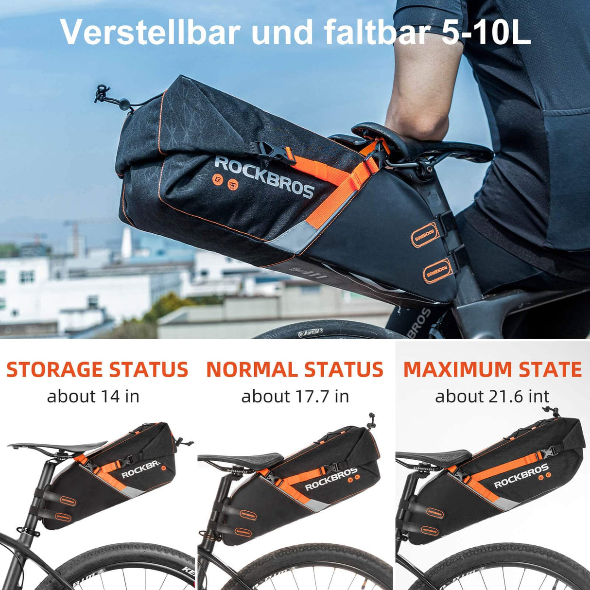 ROCKBROS Satteltasche wasserdichte Fahrradtasche für MTB Rennrad10L - ROCKBROS-EU