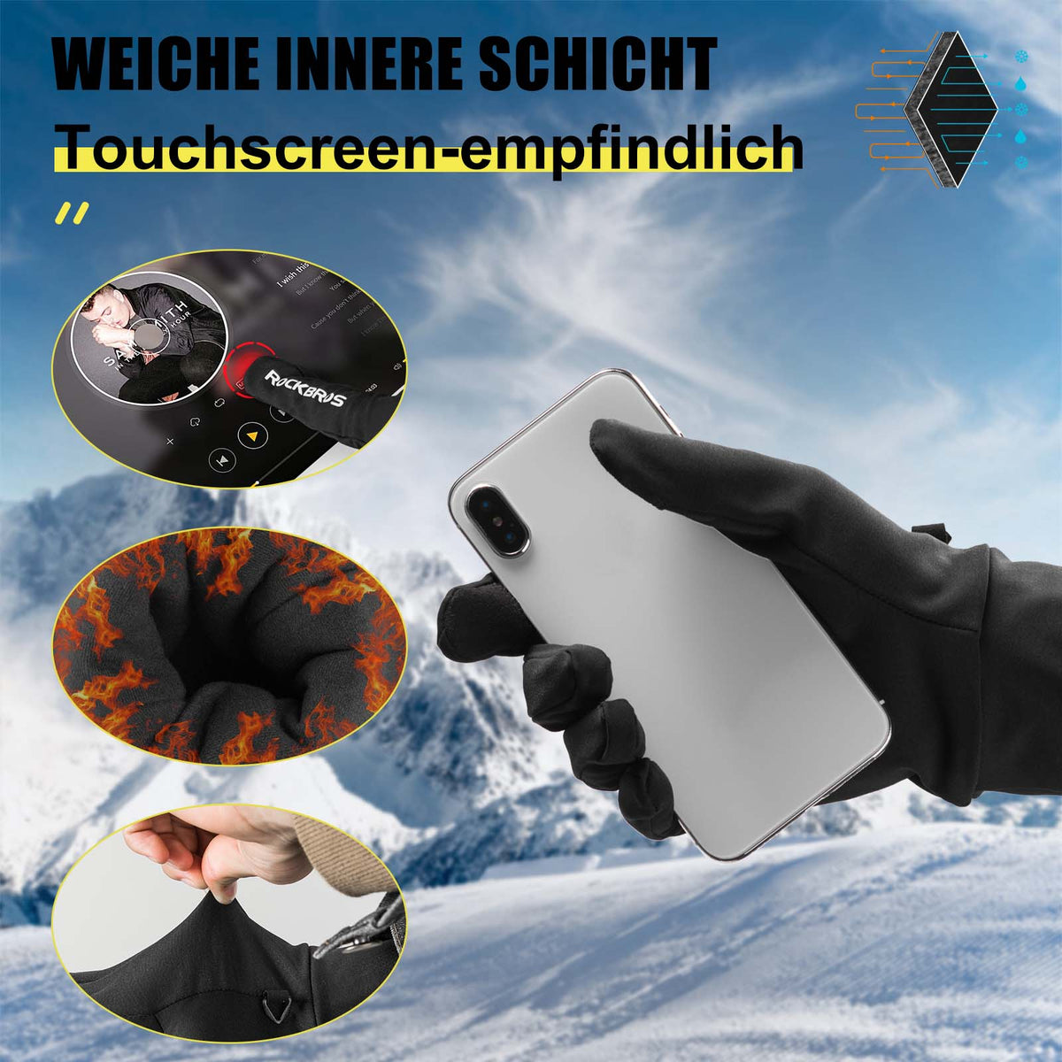 handschuhe für iphone-bedienung im winter ROCKBROS Skihandschuhe 2 in 1 Winddicht Warme Handschuhe Schwarz M-2XL –  ROCKBROS-DE