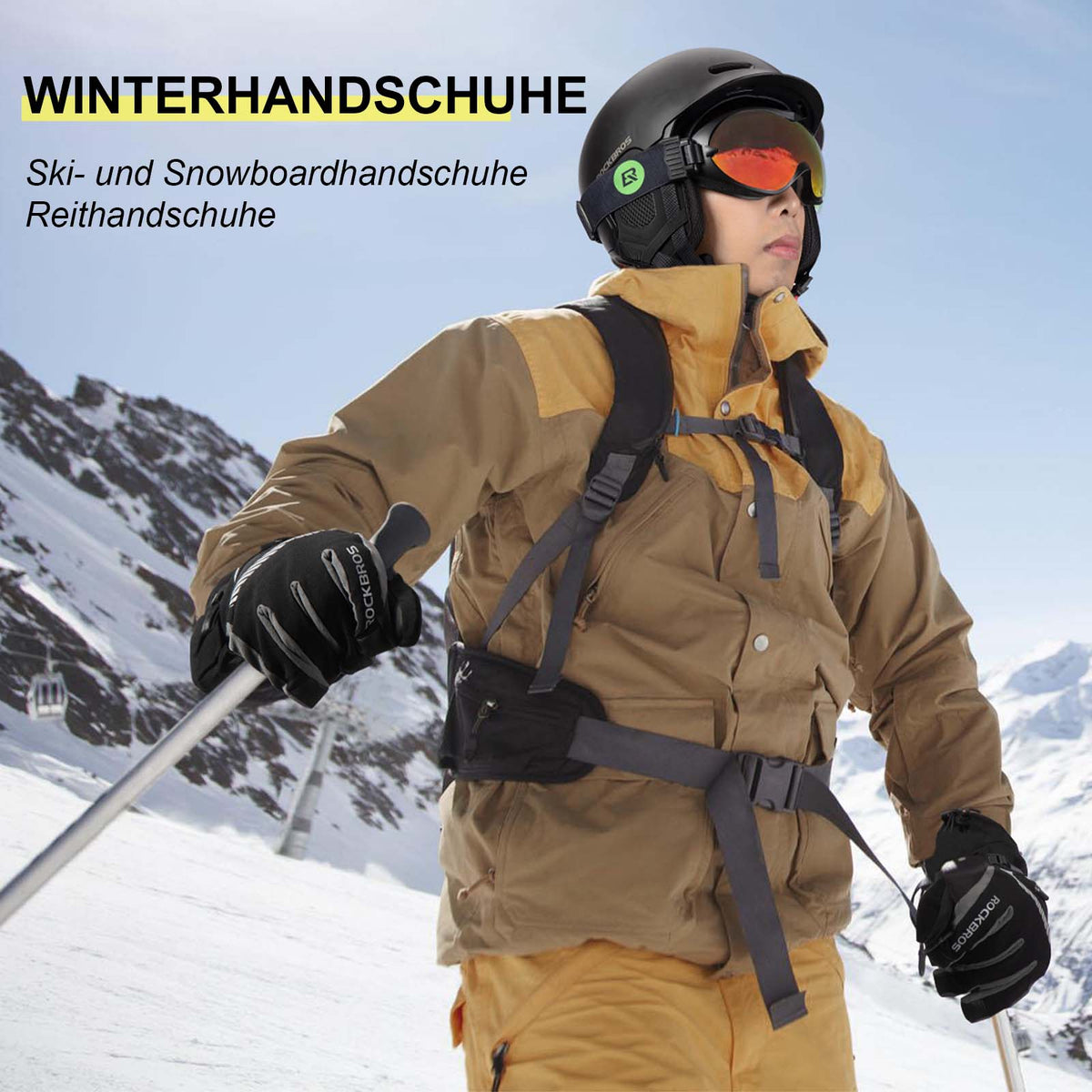 handschuhe tourenski ROCKBROS Skihandschuhe 2 in 1 Winddicht Warme Schwarz M-2XL – ROCKBROS-DE Größe:GRADE 20 Zoll KED Damen Fahrradhelm 