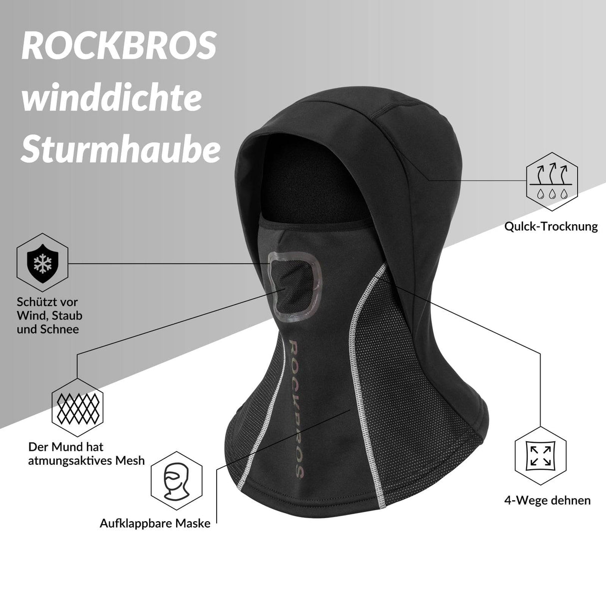 ROCKBROS Sturmhaube mit atmungsaktivem Mesh für Outdoorsports Unisex - ROCKBROS-EU