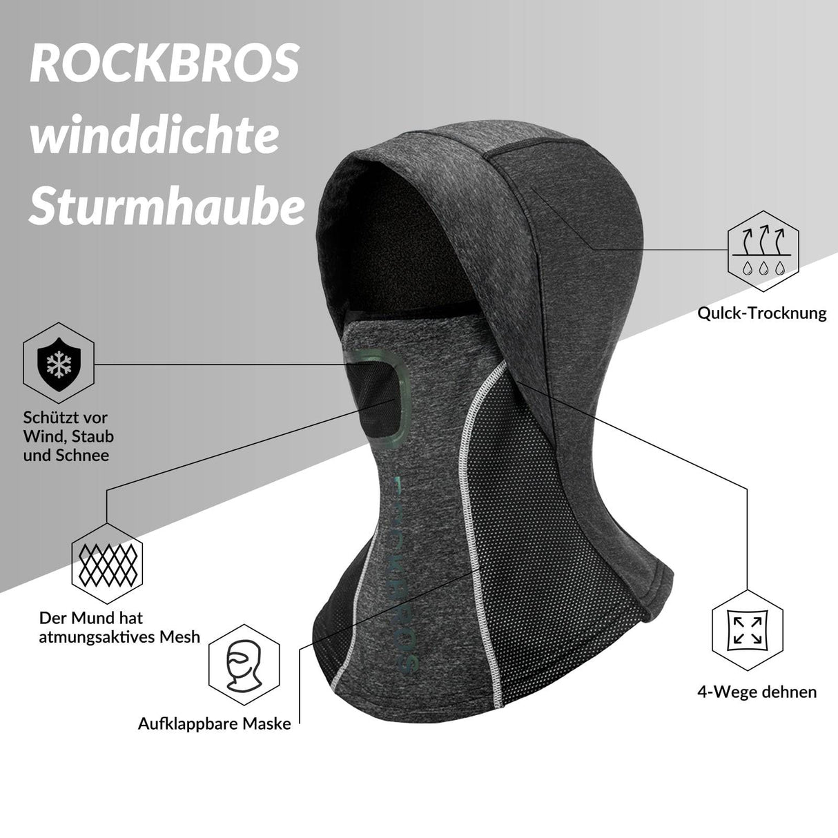 ROCKBROS Sturmhaube mit atmungsaktivem Mesh für Outdoorsports Unisex - ROCKBROS-EU