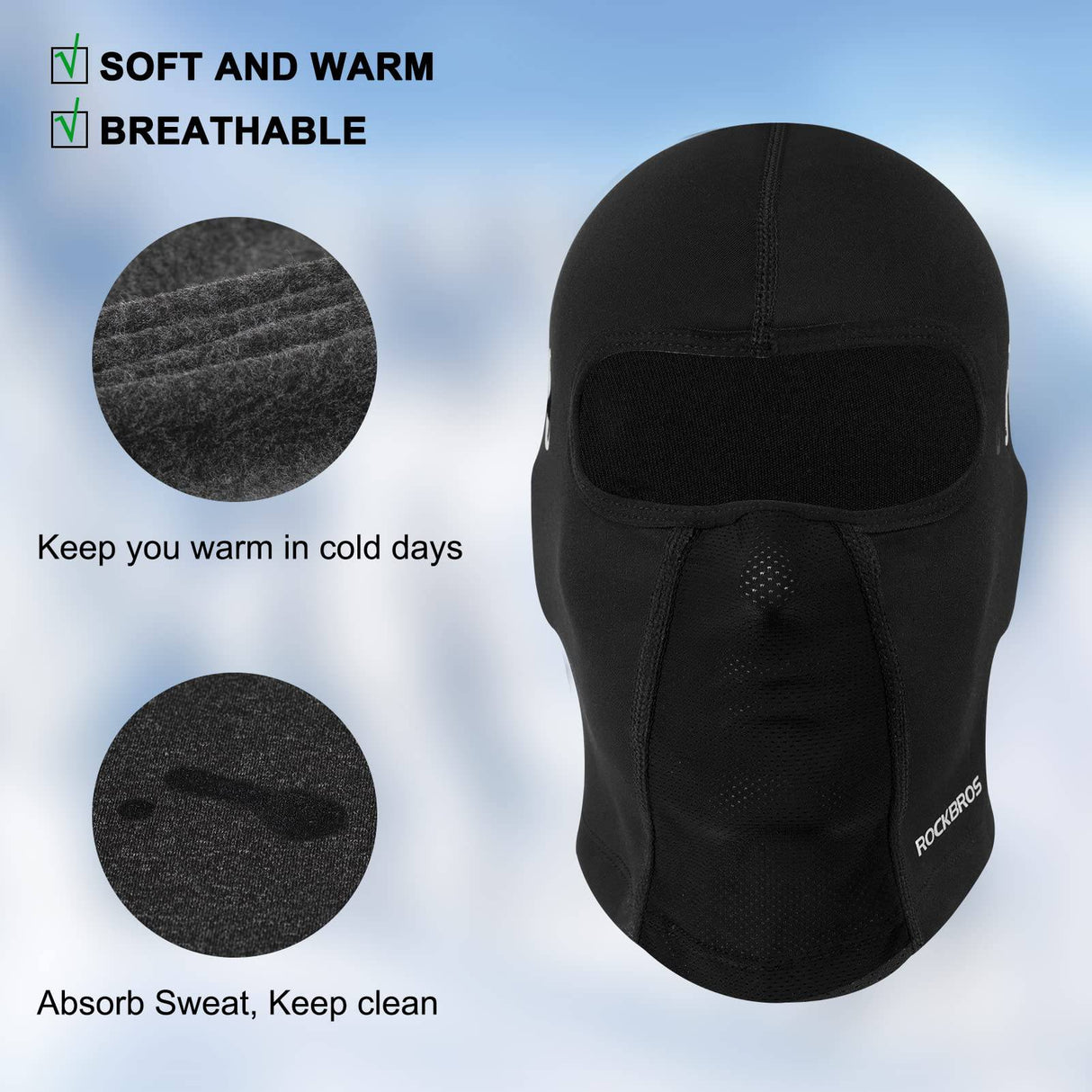 ROCKBROS Sturmhaube Warm Fahrrad Gesichtsmaske Balaclava 54-62CM Unisex - ROCKBROS-EU