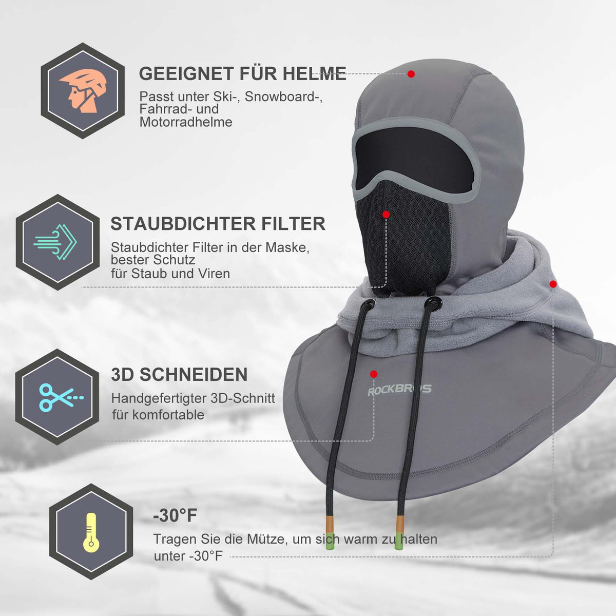 fahrrad maske kaufen ROCKBROS Sturmhaube Winddicht Fahrrad Full Face Gesichtshaube für Radf – ROCKBROS-DE