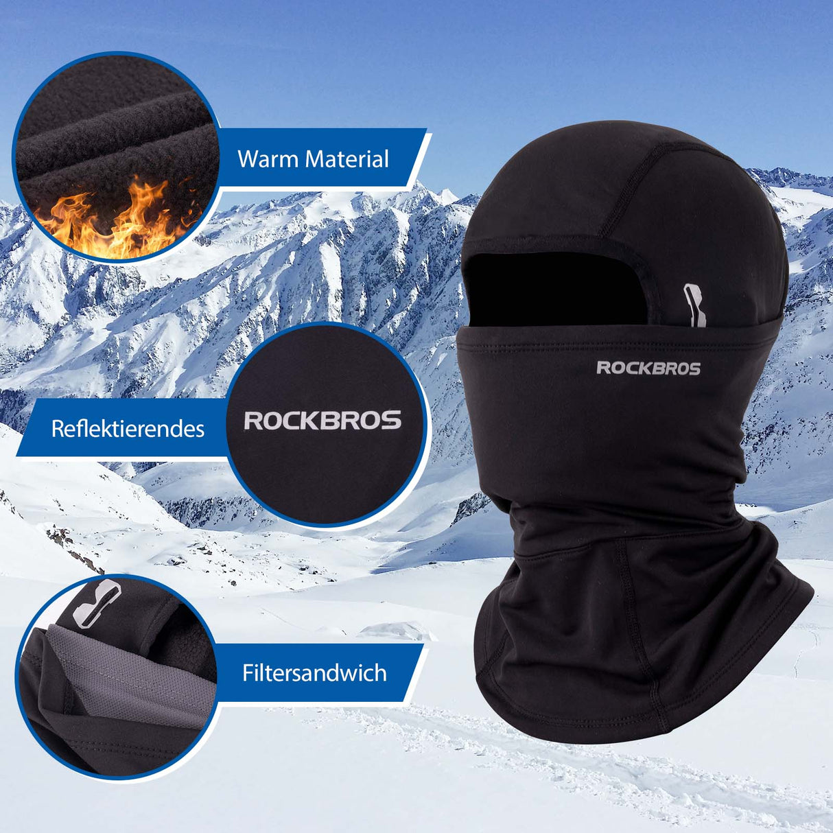 ROCKBROS Sturmhaube winddichte Unterhelmmütze aus warmem Fleece Schwarz - ROCKBROS-EU