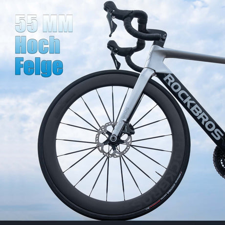 ROCKBROS T700 Carbon Laufradsatz 55mm Scheibenbremse Steckachse Laufrad Set für Rennrad Inklusive Vakuum-Reifenkissen - ROCKBROS-EU