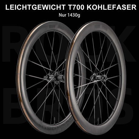 ROCKBROS T700 Carbon Laufradsatz 55mm Scheibenbremse Steckachse Laufrad Set für Rennrad Inklusive Vakuum-Reifenkissen - ROCKBROS-EU