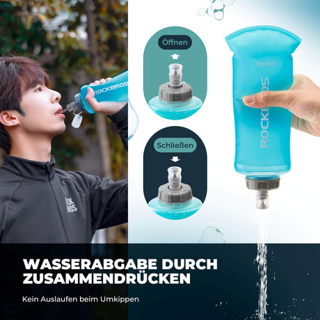 ROCKBROS Trinkflasche Faltbare Wasserflasche 500ml für Laufen Wandern Radfahren - ROCKBROS-EU