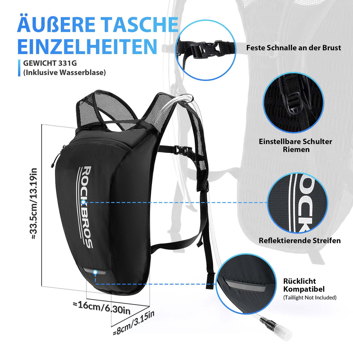 ROCKBROS Ultraleicht Trinkblase Rucksack Fahrradrucksack mit Trinksystem 2L - ROCKBROS-EU