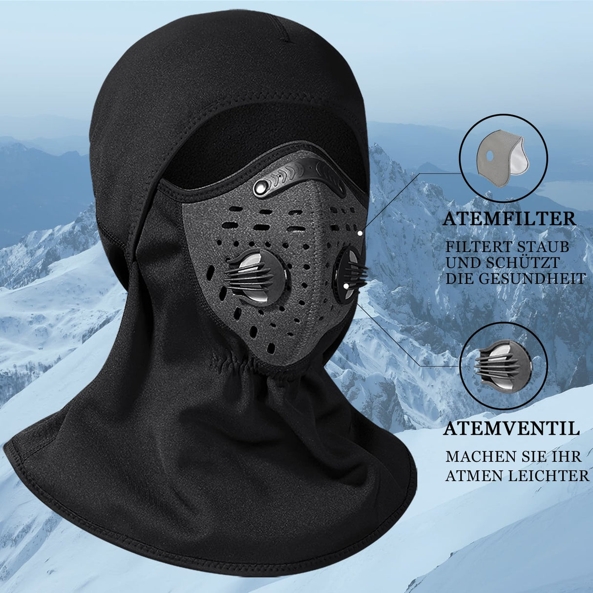 ROCKBROS Warme Sturmhaube Winter Fleece Halswärmer mit Atemfilter - ROCKBROS-EU