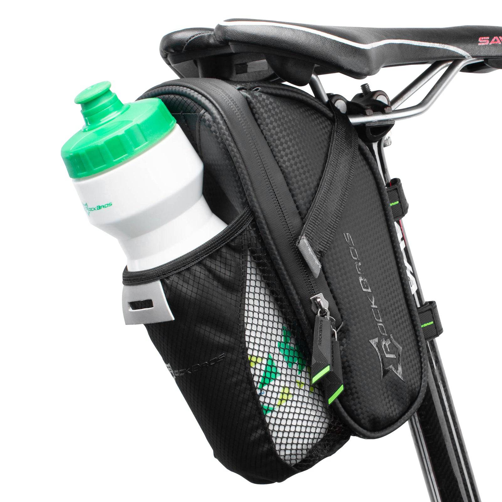 ROCKBROS waterproof saddle bag with bottle holder for MTB road bike black green