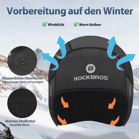 ROCKBROS Winter Fahrrad Mütze Winddicht Helmmütze mit Brillenlöcher - ROCKBROS-EU