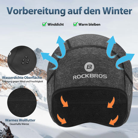 ROCKBROS Winter Fahrrad Mütze Winddicht Helmmütze mit Brillenlöcher - ROCKBROS-EU