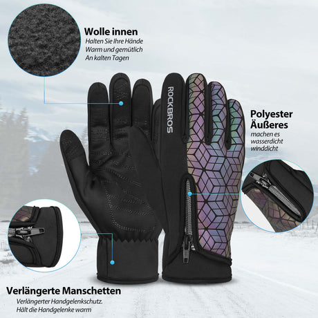 ROCKBROS Winter Fahrradhandschuhe Warm für Fahrrad Laufen Fitness Unisex - ROCKBROS-EU