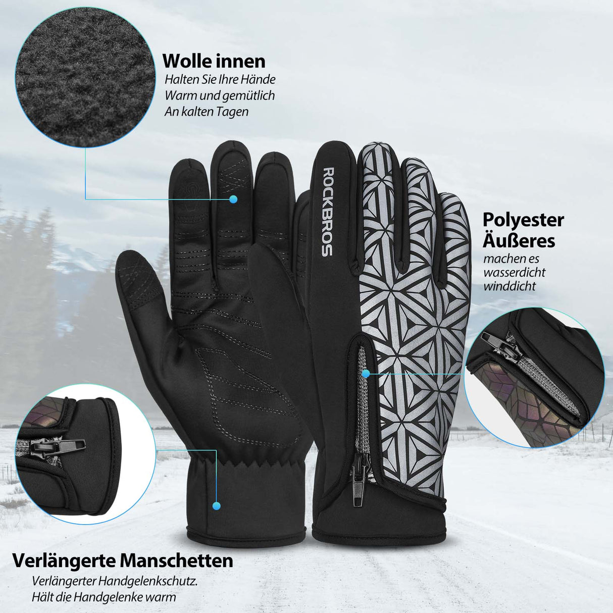 ROCKBROS Winter Fahrradhandschuhe Warm für Fahrrad Laufen Fitness Unisex - ROCKBROS-EU