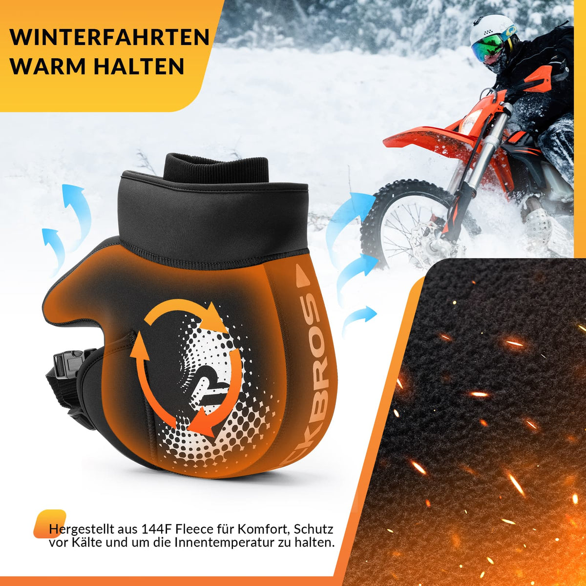motorrad handschuhe warm ROCKBROS Winter Lenkerstulpen Winddicht Motorrad Handschuhe Schwarz – ROCKBROS-DE