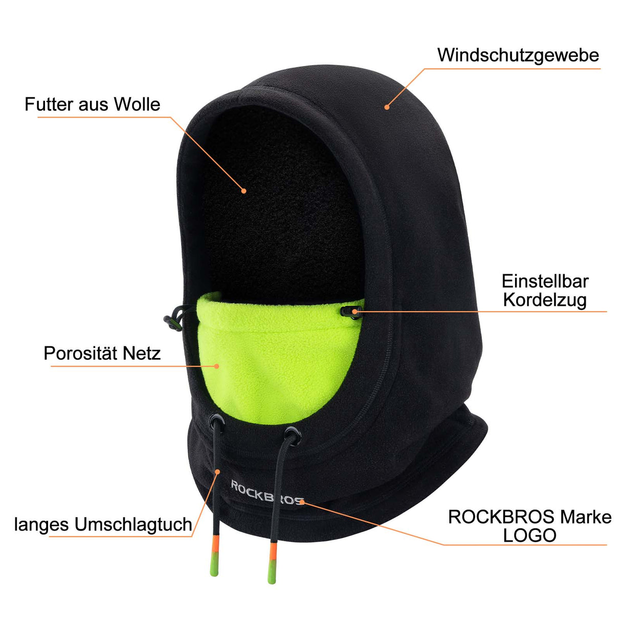 ROCKBROS Winter Skimaske Vlies Balaclava für Frauen und Männer Schwarz Grün - ROCKBROS-EU