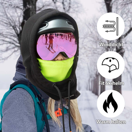 ROCKBROS Winter Skimaske Vlies Balaclava für Frauen und Männer Schwarz Grün - ROCKBROS-EU