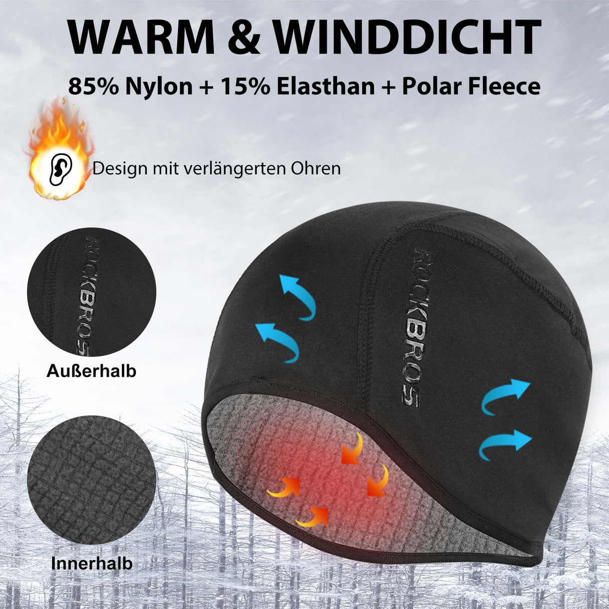 ROCKBROS Wintermütze Warm Strickmütze für Radfahren & Skifahren Schwarz - ROCKBROS-EU