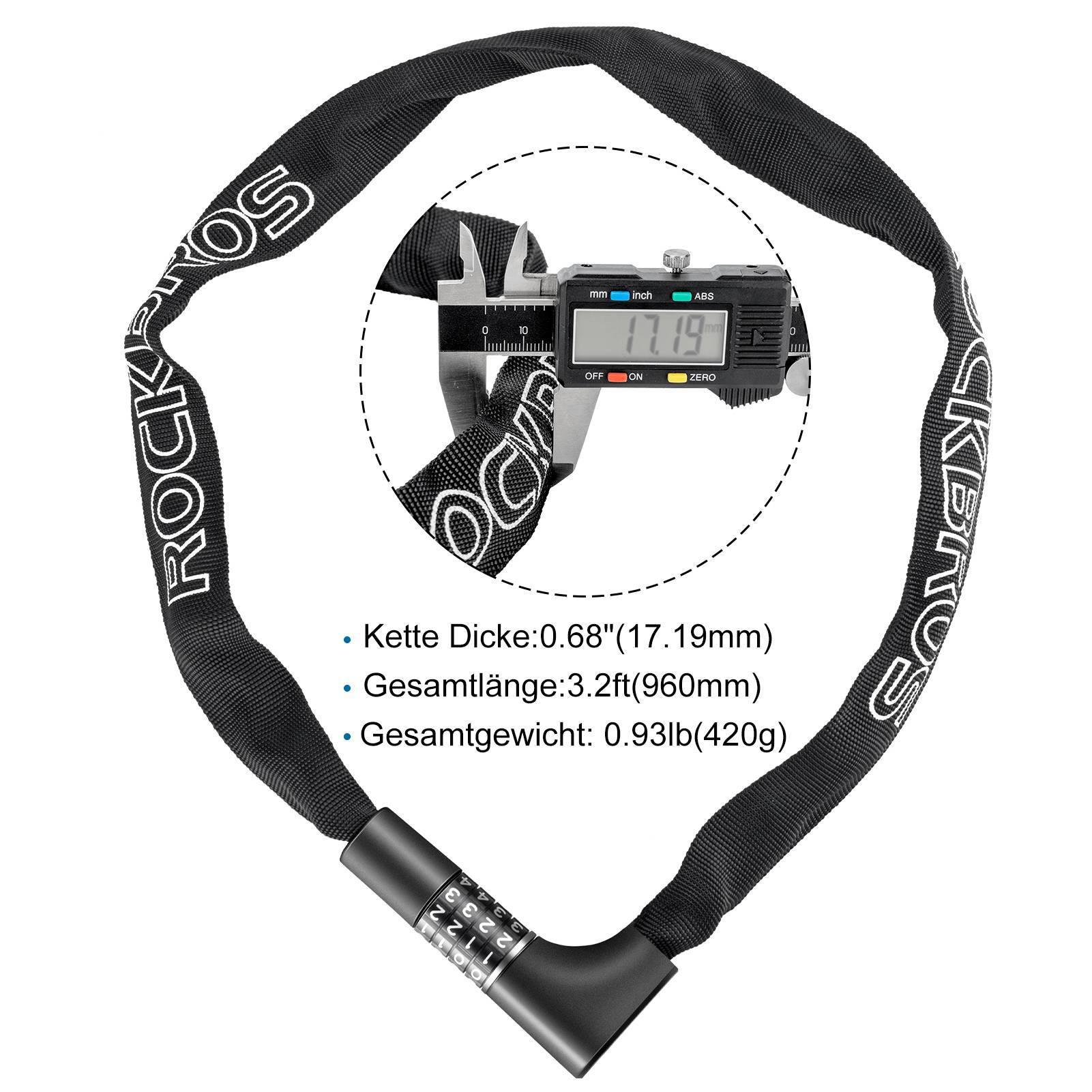 ROCKBROS combination lock with 4-digit number code, 96 cm long