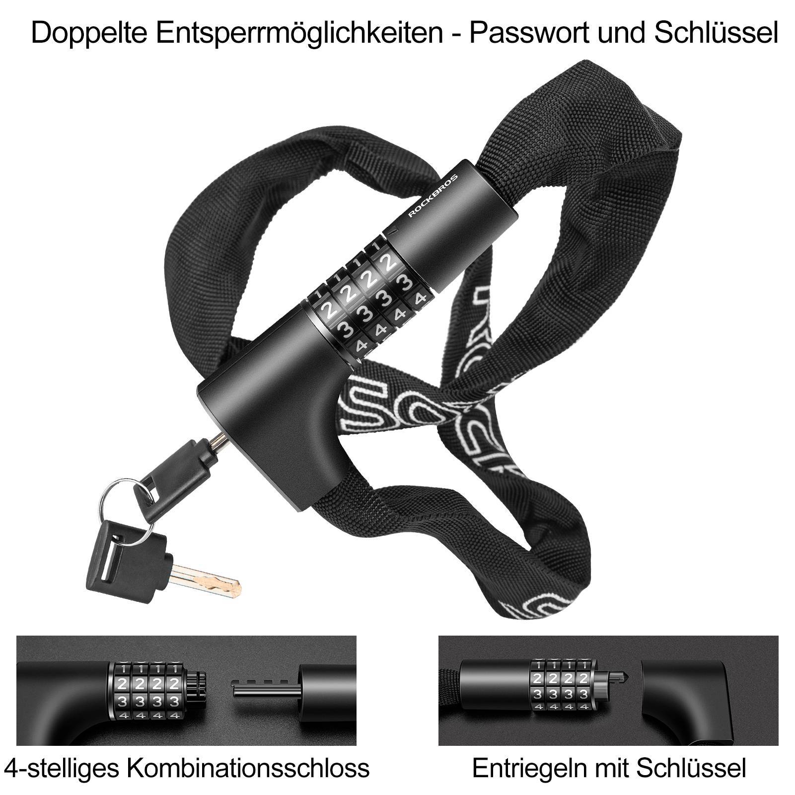 ROCKBROS combination lock with 4-digit number code, 96 cm long
