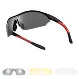 Sports Cycling Sunglasses with 3 Interchangeable#Color_Black