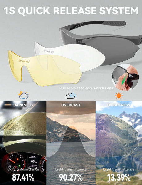 Sports Cycling Sunglasses with 3 Interchangeable#Color_Purple