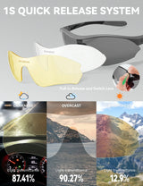 Sports Cycling Sunglasses with 3 Interchangeable#Color_Khaki
