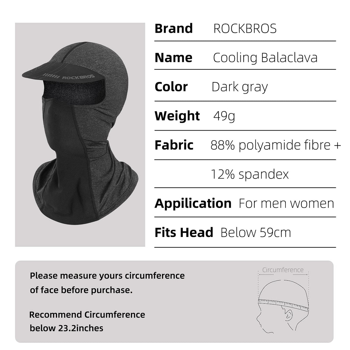 ROCKBROS ROCKBROS Kominiarka z daszkiem pod kask Ochrona UV Szybkie suche lato do jazdy na rowerze W?dkowanie Sporty na ?wie?ym powietrzu, Unisex Kominiarki