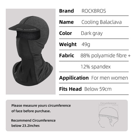 ROCKBROS ROCKBROS Kominiarka z daszkiem pod kask Ochrona UV Szybkie suche lato do jazdy na rowerze W?dkowanie Sporty na ?wie?ym powietrzu, Unisex Kominiarki