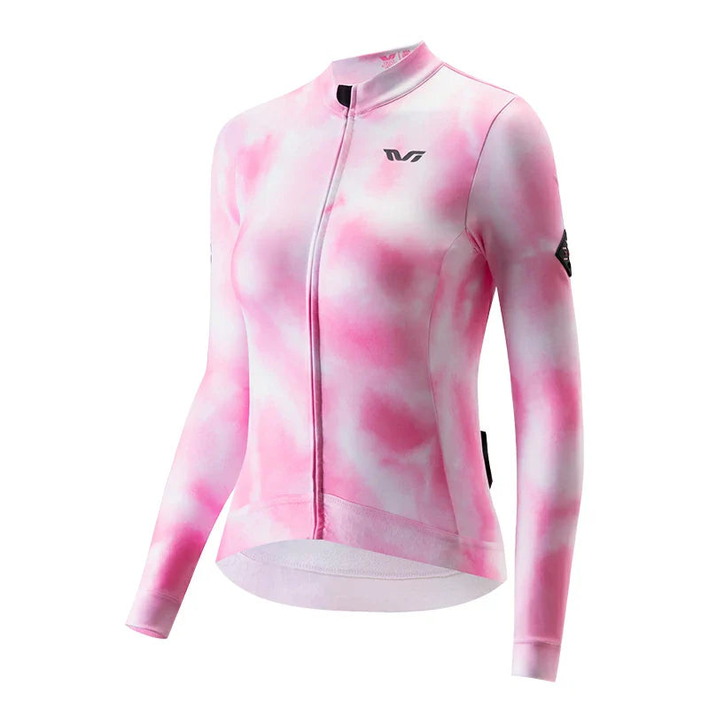 TVI Damen-Radwäsche aus Fleece mit Langarm – Warmes Radsporttrikot-Rosa