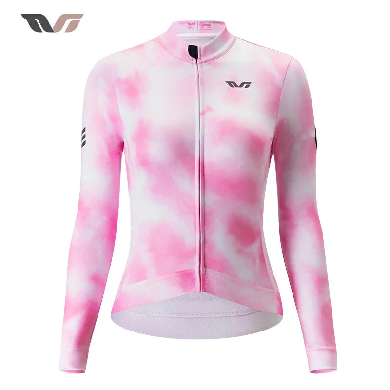 TVI Damen-Radwäsche aus Fleece mit Langarm – Warmes Radsporttrikot-Rosa