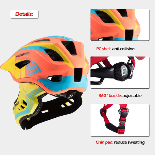 ROCKBROS children's helmet integrated bicycle helmet with removable chin guard